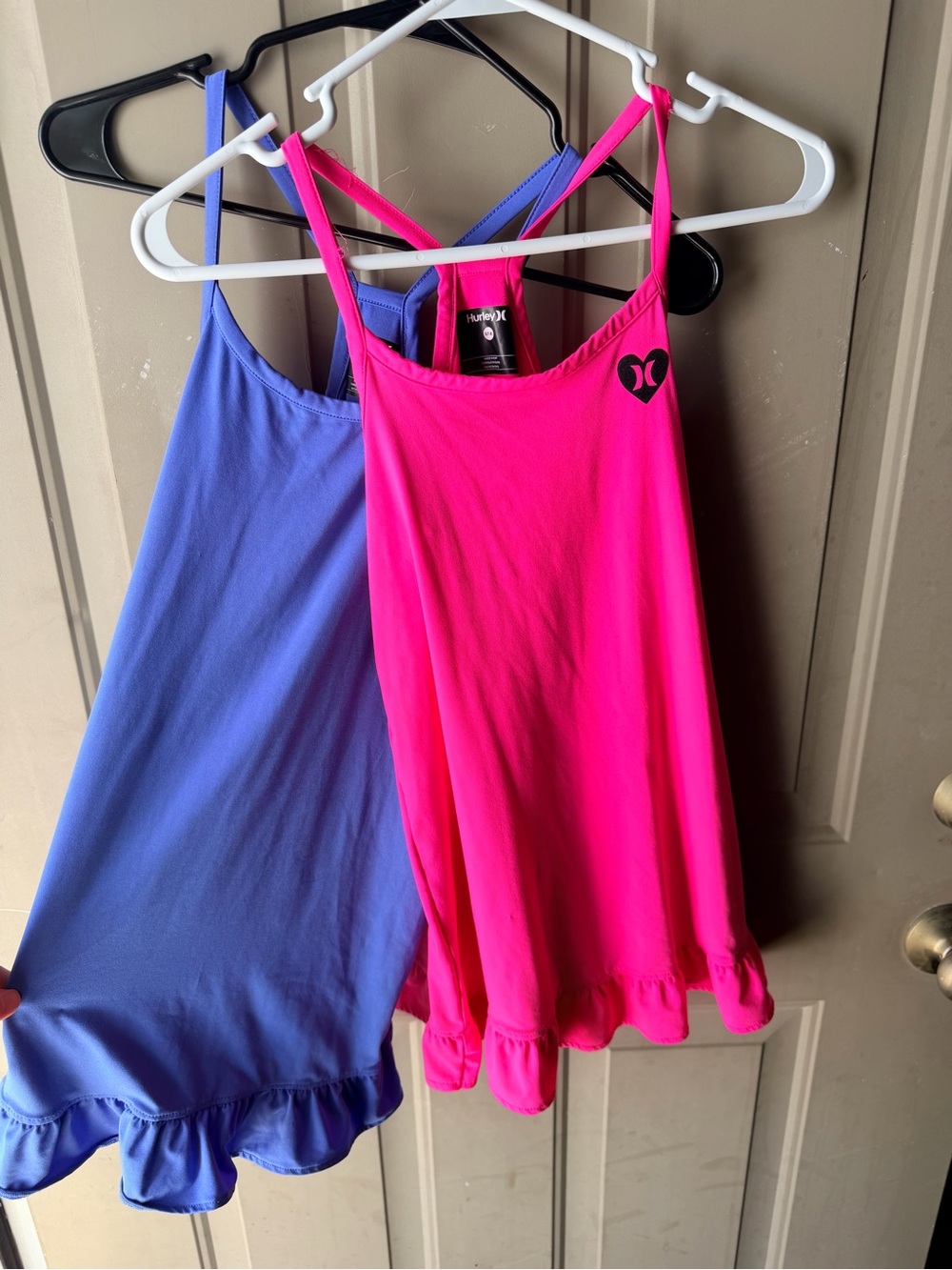 Set of Two Hurley Hot Pink and Blue Ruffle Hem Tank Dress’